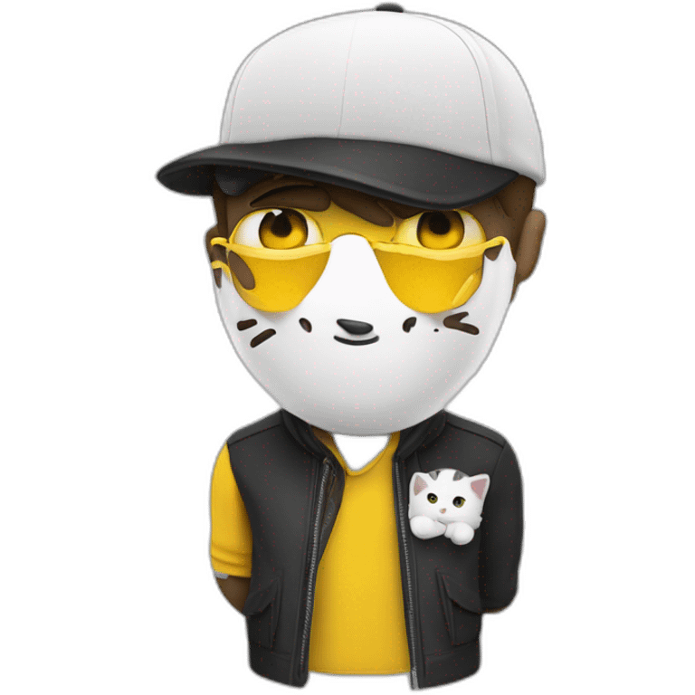 hombre piel blanca y gorra con dos gatos negro y amarillo emoji