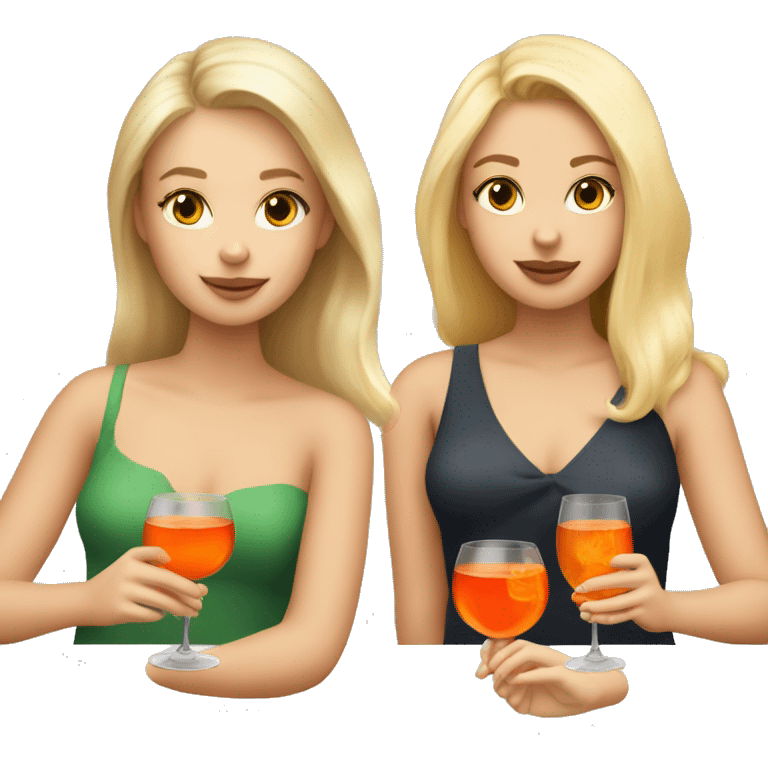 Two girls one blonde and one brown hair drinking aperol emoji