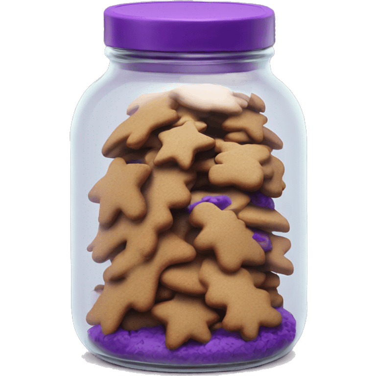 Realistic glass cookie jar with purple lid full of gingerbread cookies isolated.  emoji