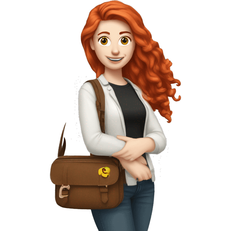 cross body purse worn by red head student emoji