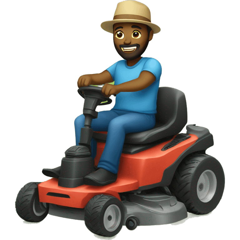 black man with a beard and a hat sitting on a lawn mower emoji