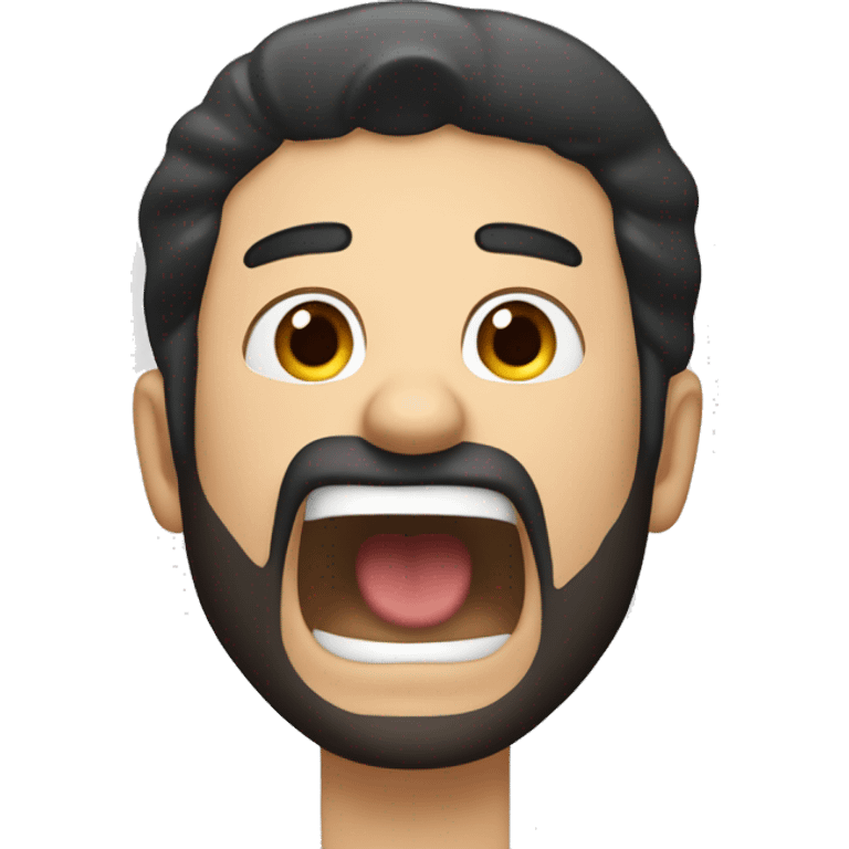 a caucasian guy with black hair and beard screaming with his hands up emoji