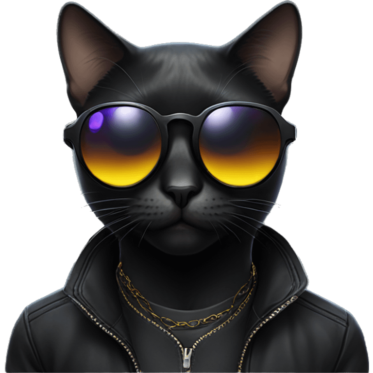 Black cat with cyberpunk sun glasses emoji