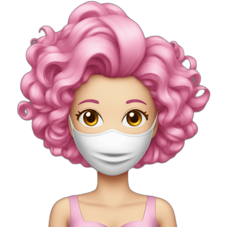 pink hair woman cocktail dress and mask emoji