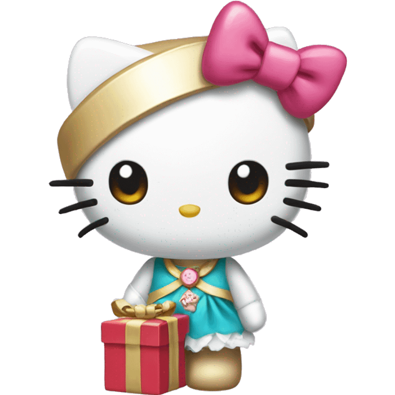 Hello kitty wearing a present outfit emoji