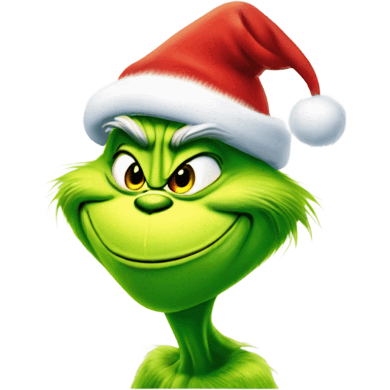 The grinch smiling and wearing a Santa hat emoji