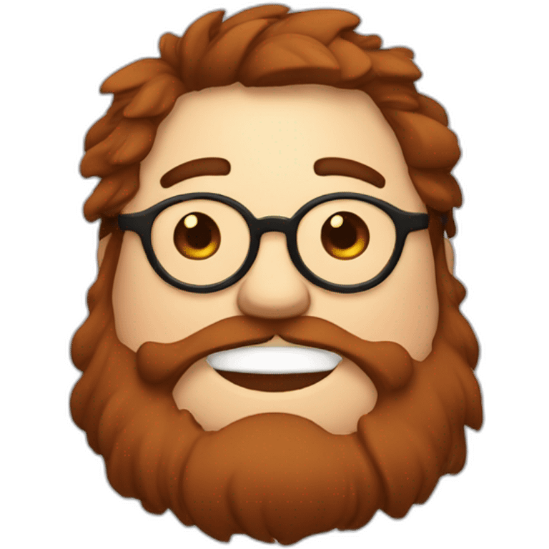 Chubby, non binary, round glasses, attached long brown hair, red and Brown beard, laughing ans sleepy emoji