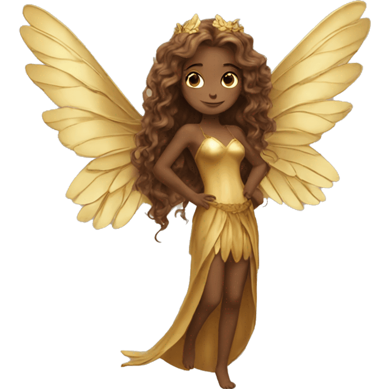 big wings, Beautiful, fairy, gold, brown, long hair emoji