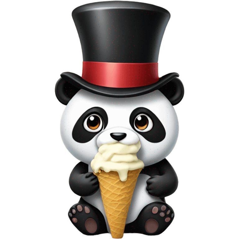 Panda eating ice cream with a top hat emoji