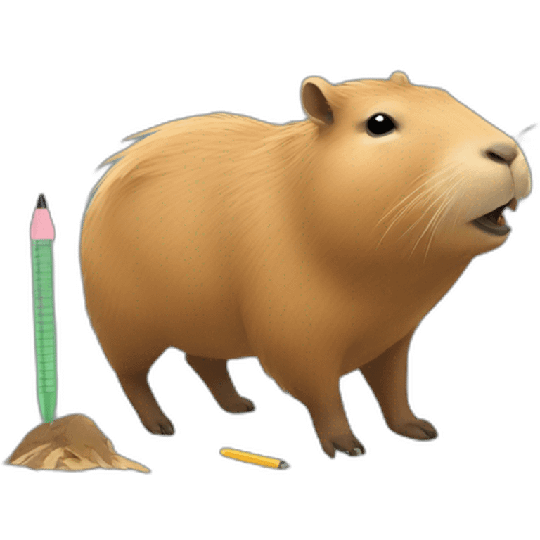 cute walking Capybara eating a pen and a bird on his back emoji