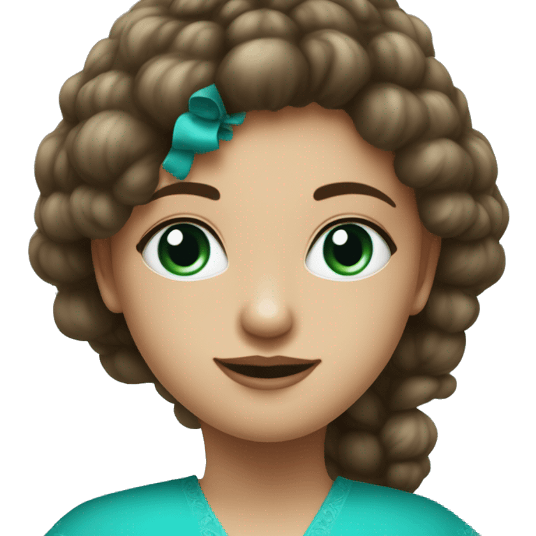 bal avec une fille blanche en robe bleu turquoise yeux vert et cheveux lisse châtain foncé long  emoji