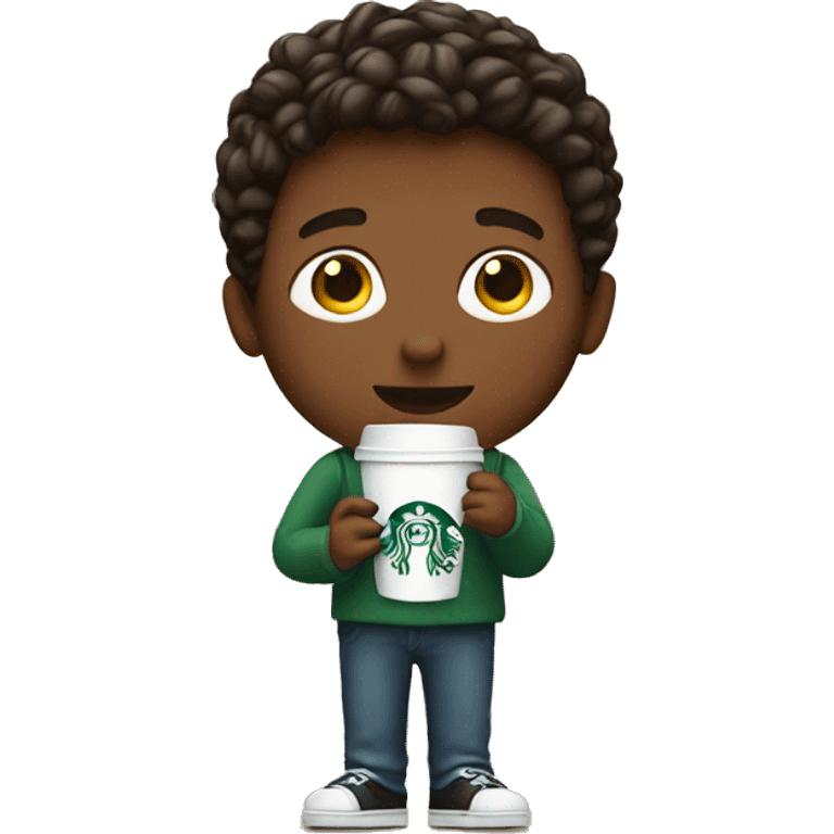 Boy holding starbucks cup emoji