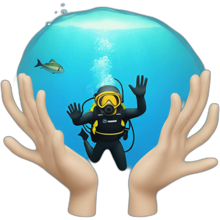 scuba diver in the sea with waving hands emoji