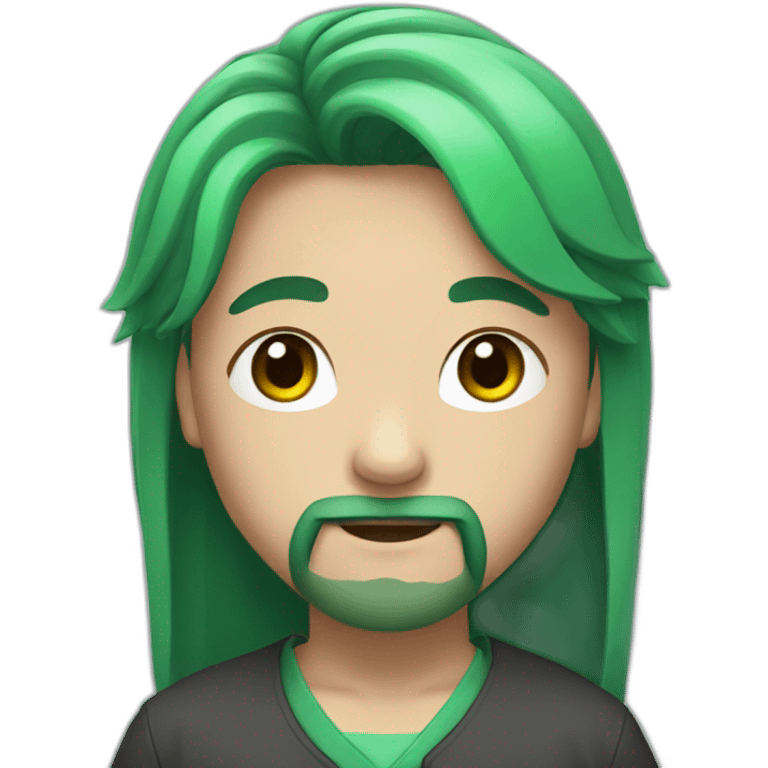 chinese boy with long hair and long beard with green hair emoji