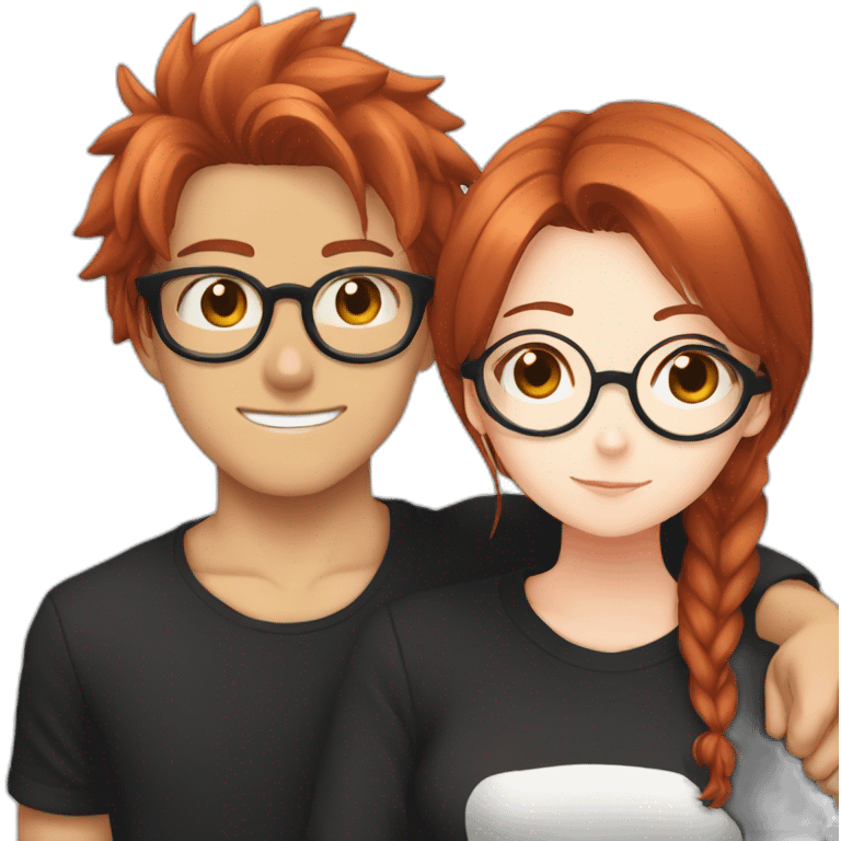 girl otaku redhead wearing glasses and black shirt with her saiyajin boyfriend emoji