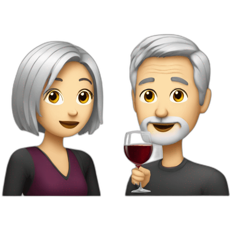 blonde woman and grey haired man with short hair with beard drinking wine emoji