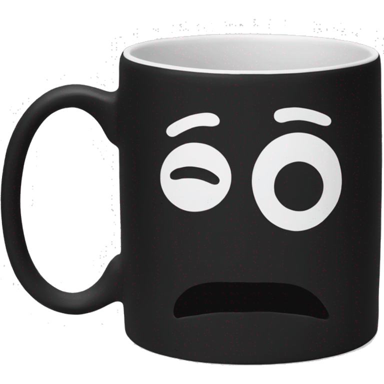 Black ceramic round mug, white on the inside, rubbery on the outside emoji