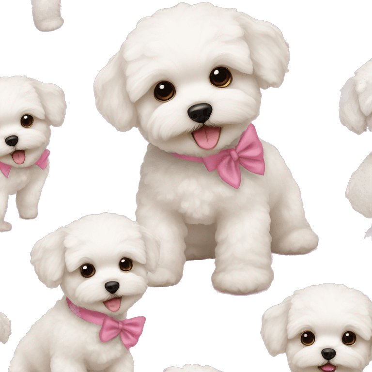 White maltipoo with pink bow and teddy bear cut  emoji