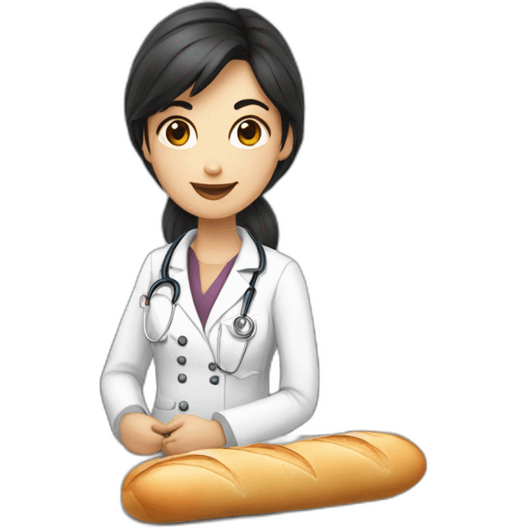 dark hair doctor girl eating french baguette emoji