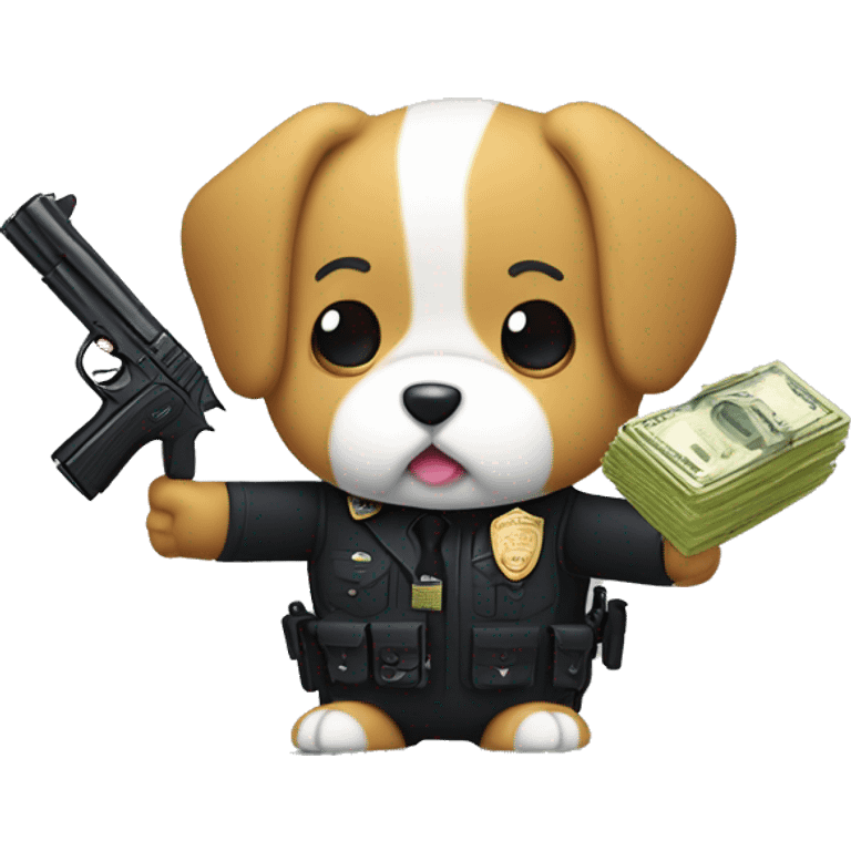 Dog getting money from bank and police shot the dog with toy gun cute versin sanrio emoji