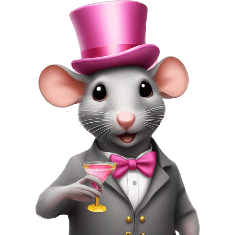 Rat with pink tophat hoding a cocktail emoji