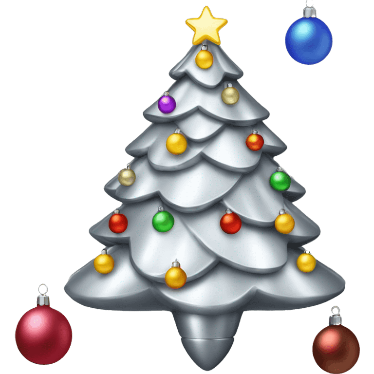 Retro silver Christmas tree with multicolor lights and ornaments emoji