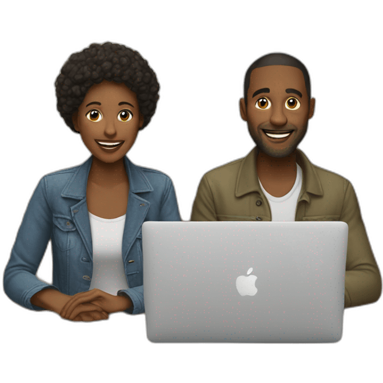 two people around a table using macbooks emoji