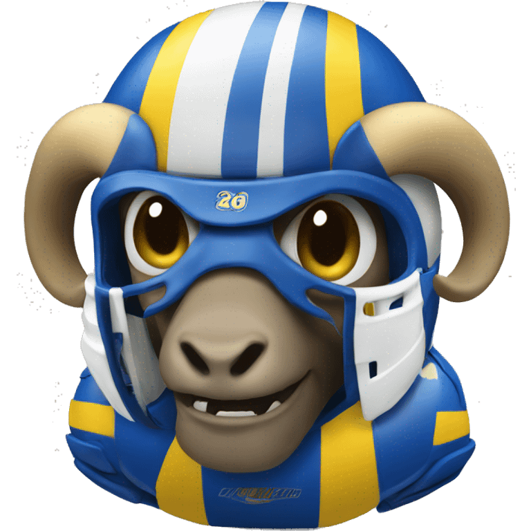 Ram wearing a blue and yellow football helmet  emoji