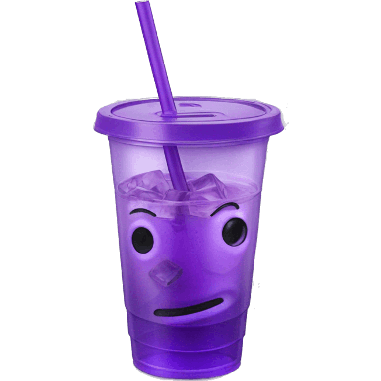 Realistic plastic cup and lid with Transluscent purple soda and large ice cubes inside and one straw through the top of the lid. emoji