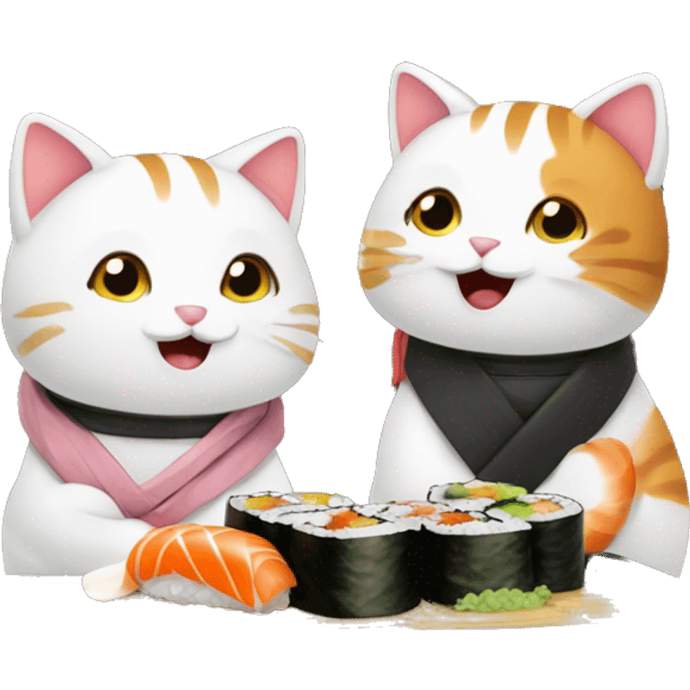 2 happy cats eating sushi emoji