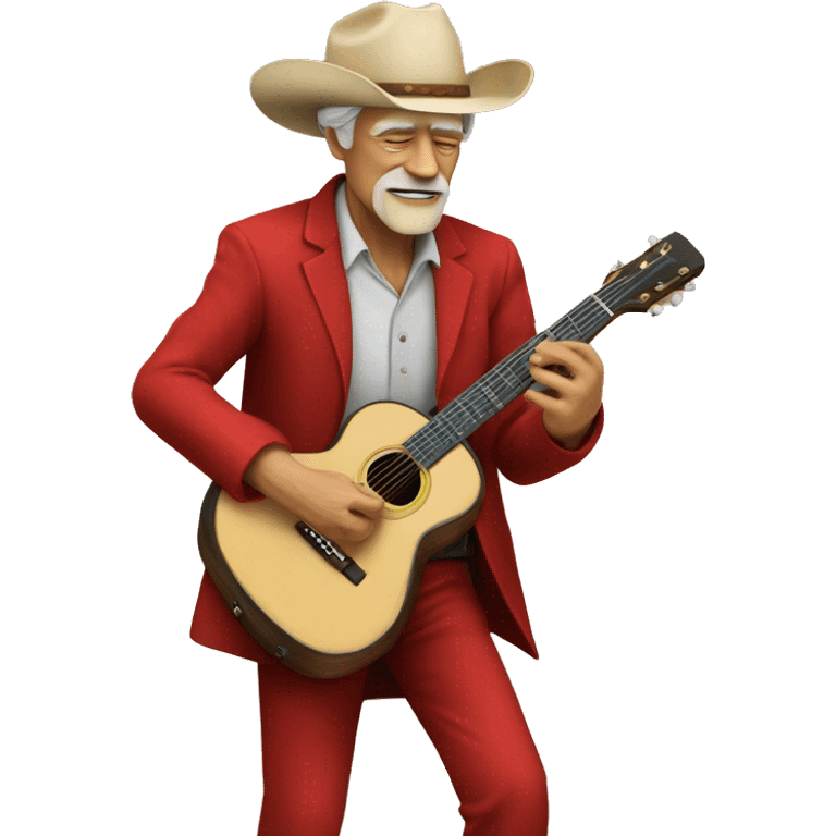 Old man playing guitar in red suit & cowboy hat emoji