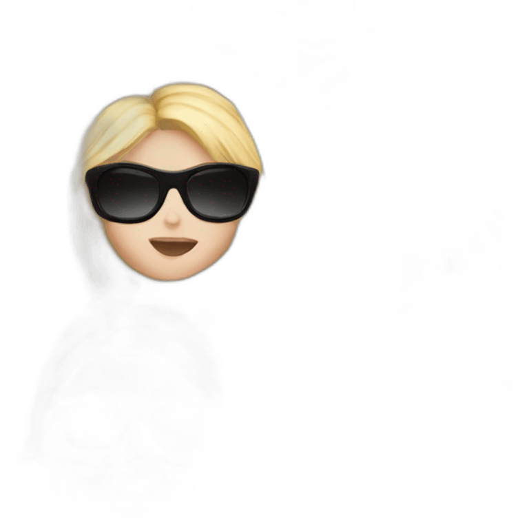 Blond girl with ponytail and black sunglasses eating salmon fish emoji