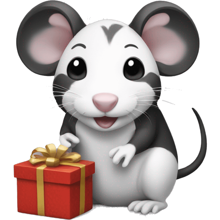 Black-white rat giving gift emoji