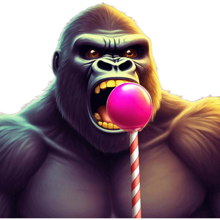 king kong lollypop in mouth at a rave with lazer lights flashing emoji