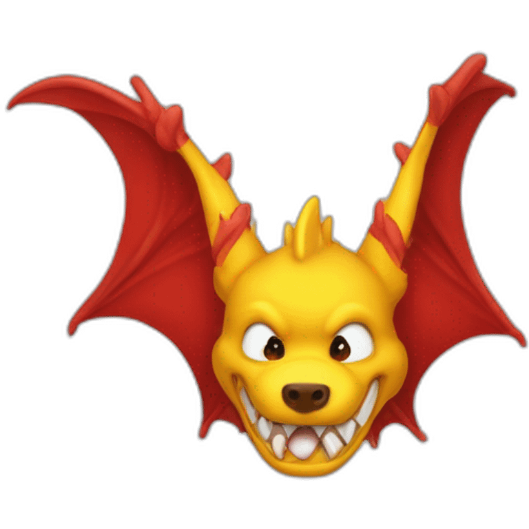 Un dragon mi loup rouge et jaune moutardes, avec des corne jaune moutard. Il qui crache du feux emoji