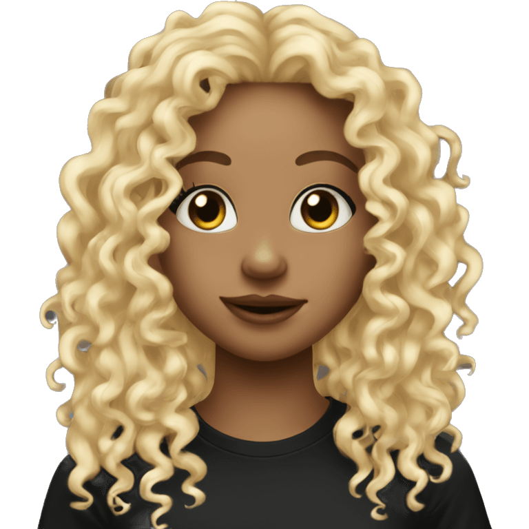 Blonde curly girl in black t shirt with nose ring piercing   emoji