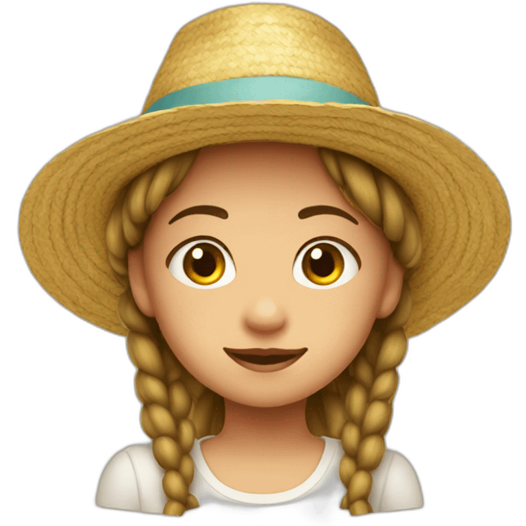 a girl with pigtails in a straw hat a hat emoji