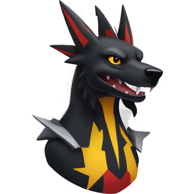 Black Cool Edgy Nargacuga-Houndoom-Garchomp Fakémon  with White and Red and yellow and black Edgy markings emoji