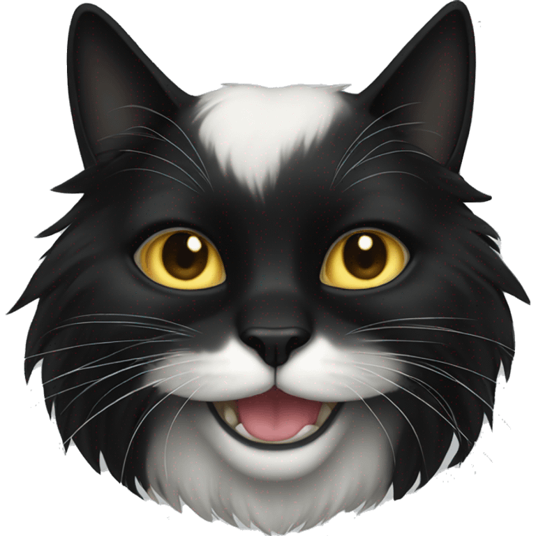 black cat long haired with muzzle half white emoji