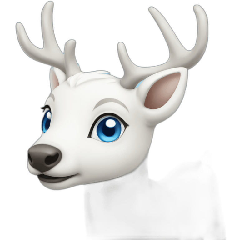 A white deer with blue eyes is running emoji