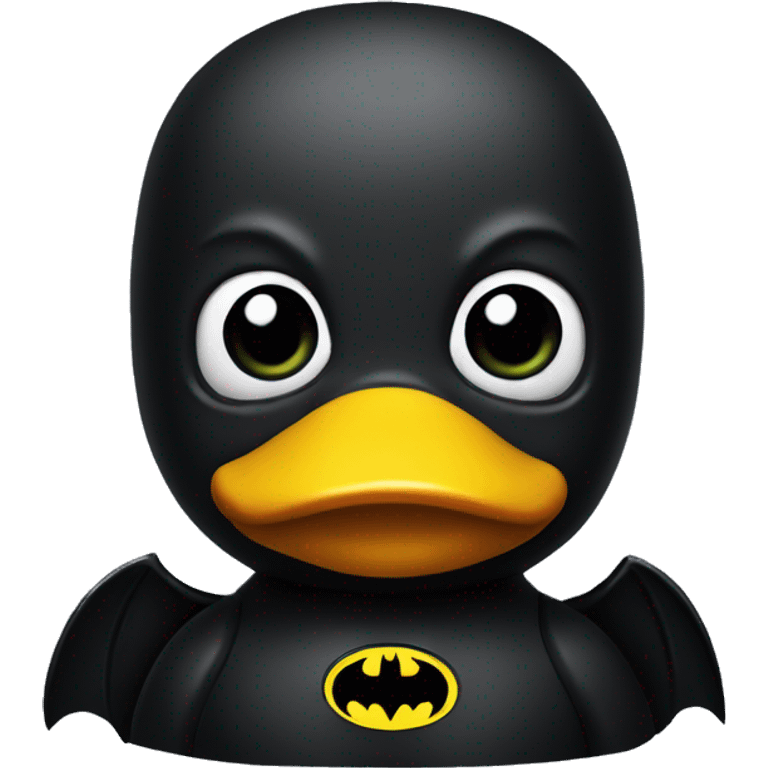 Rubber duck in dark colour that wears Batman costume  emoji