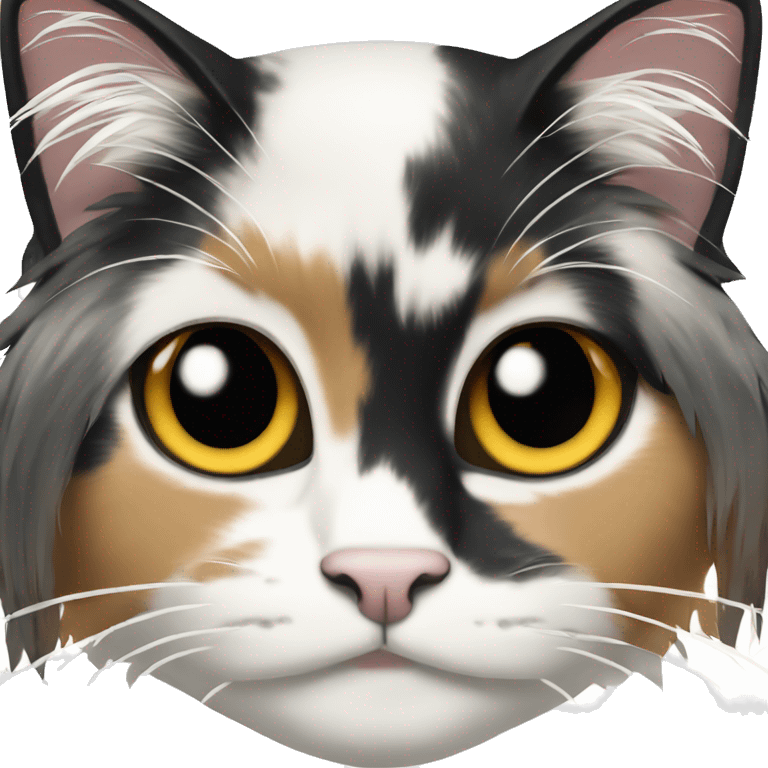 Long haired calico cat with black and white face emoji