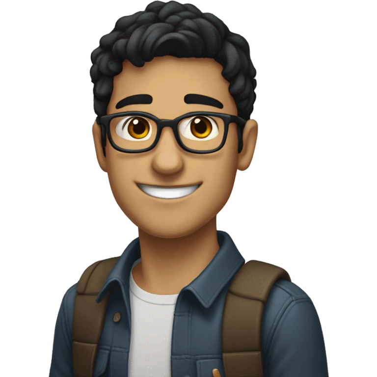 young man, dark hair, glasses, programmer, smiling, spanish skin short hair emoji