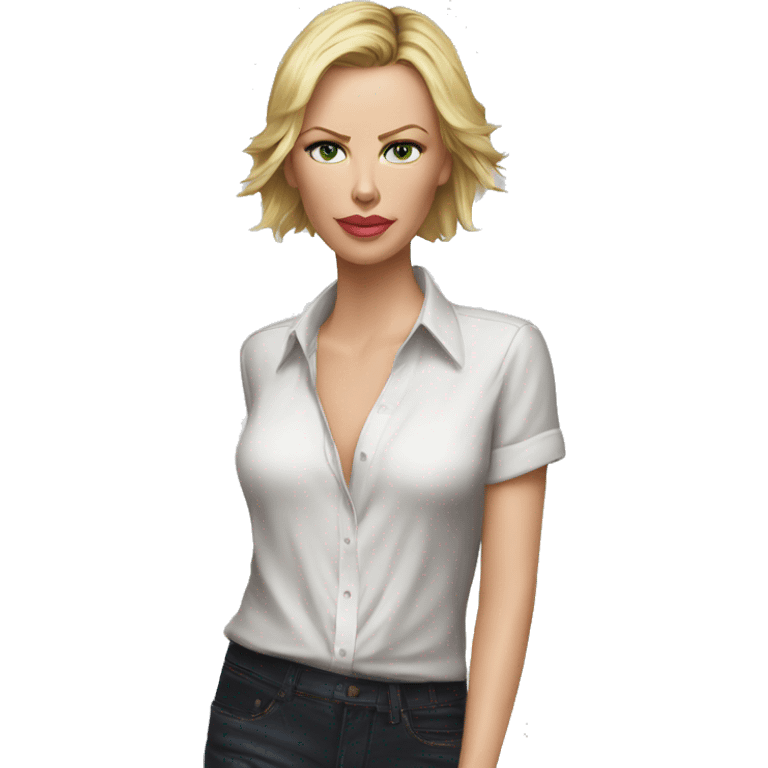 ultra realistic charlize theron wearing shirt emoji