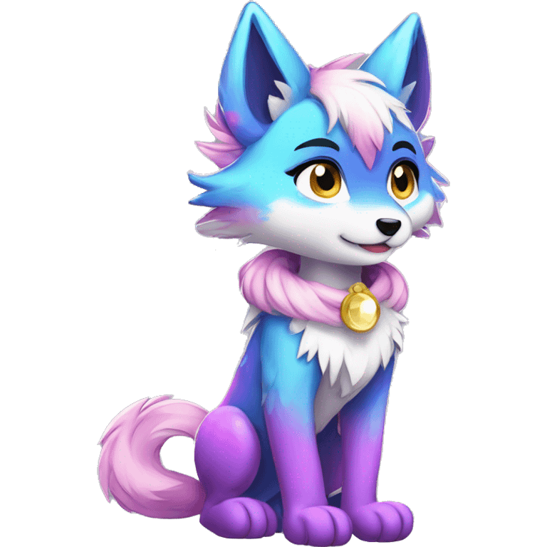 Anthro Colorful Shiny Fionbri-Falvie-sparkle-wolf-sona with shiny markings full body emoji