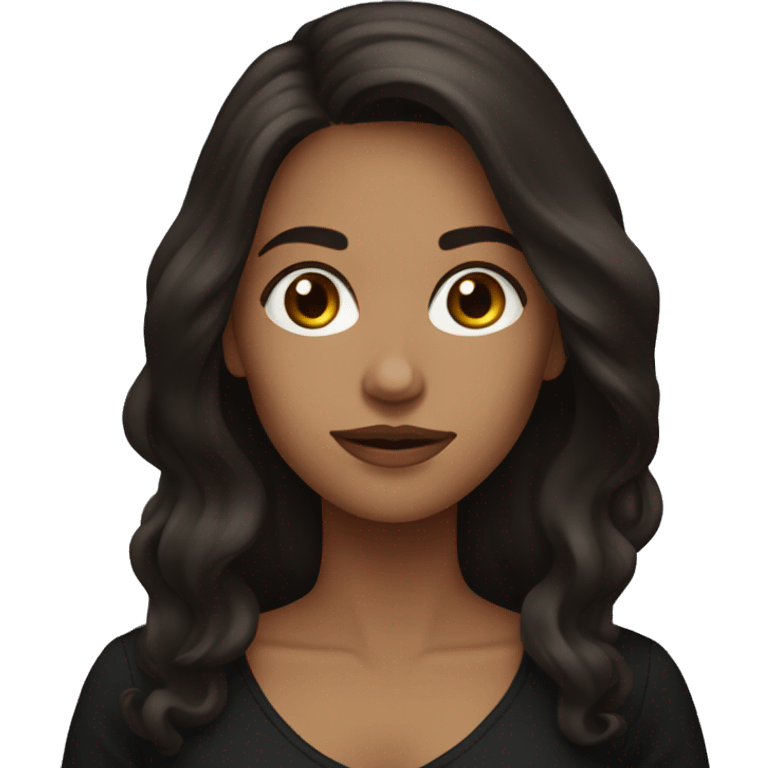 woman with dark brown slightly wavy long hair, wearing a black top emoji