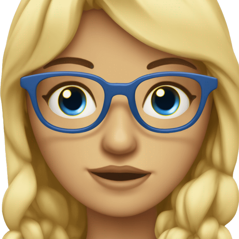 chica rubia con ojos azules, pecas y gafas redondas de pie emoji