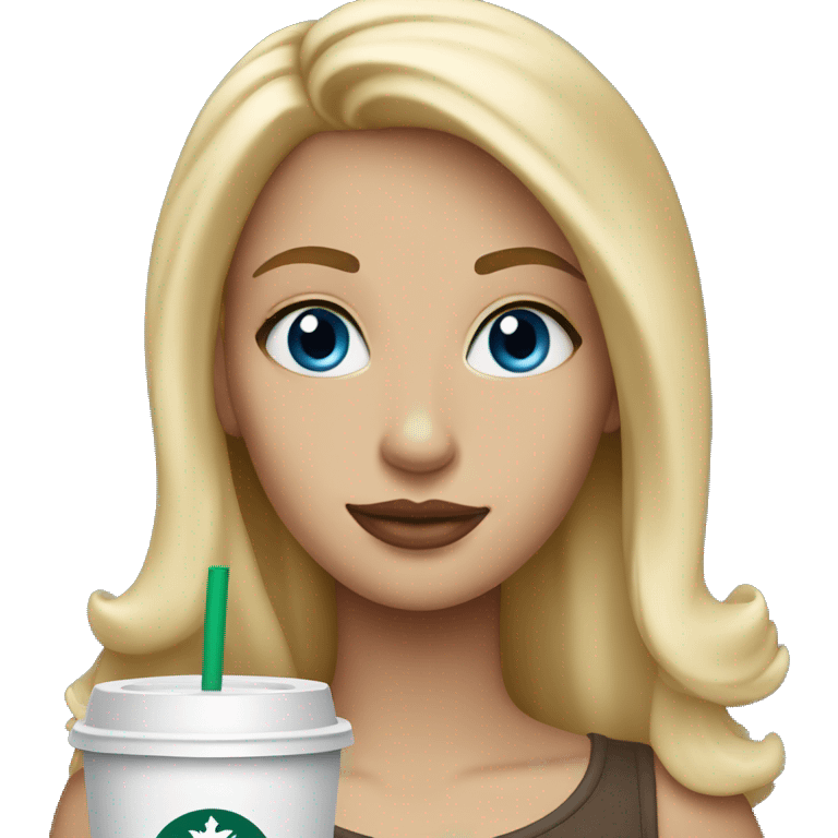 blonde girl blue eyes with Starbucks cup drink emoji