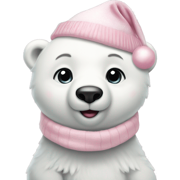 baby polar bear with light pink christmas hat emoji