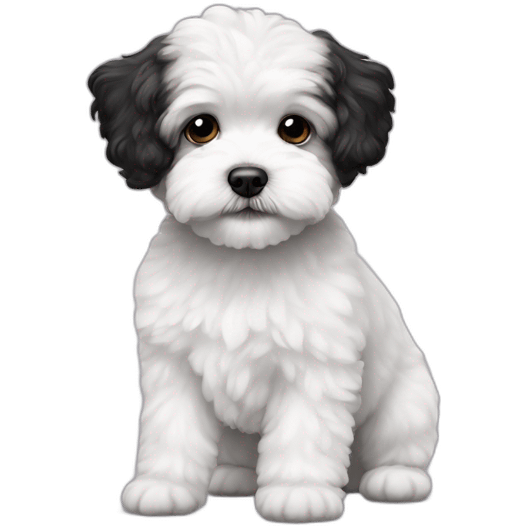 White maltipoo with black patch emoji